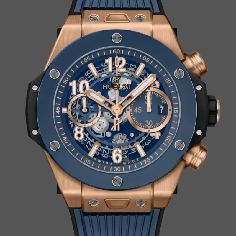 Hublot Big Bang Unico King Gold Blue Ceramic 421.OL.5180.RX Replica - Quadrante Blu Oro