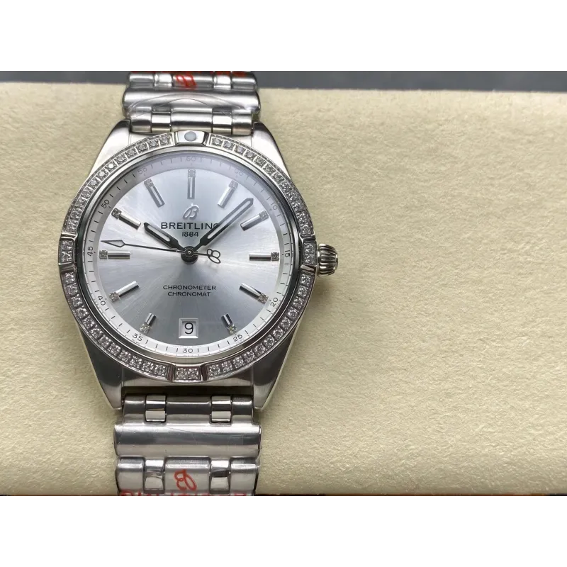 Breitling Chronomat Donna A10380591A1A1 Replica - Quadrante Argento Lunetta Scanalata