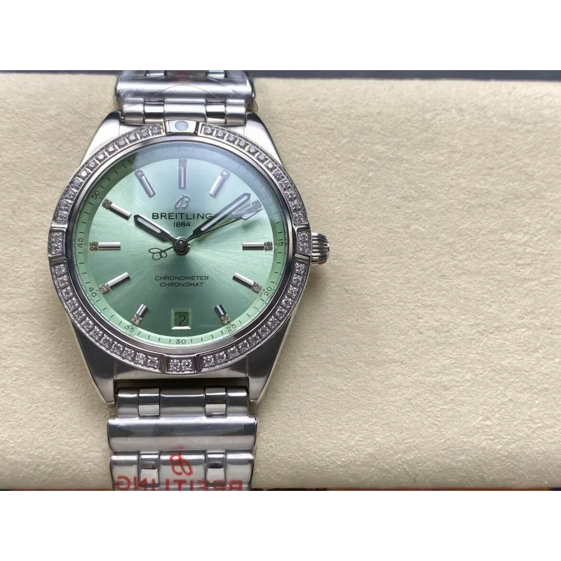 Breitling Chronomat Donna A10380591L1A1 Replica - Quadrante Verde Menta Lunetta Scanalata