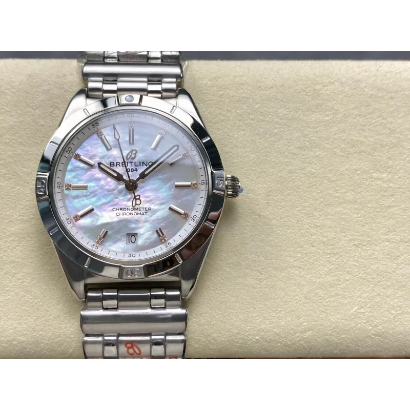 Breitling Chronomat Donna A10380101A4A1 Replica - Quadrante Madreperla Lunetta Scanalata