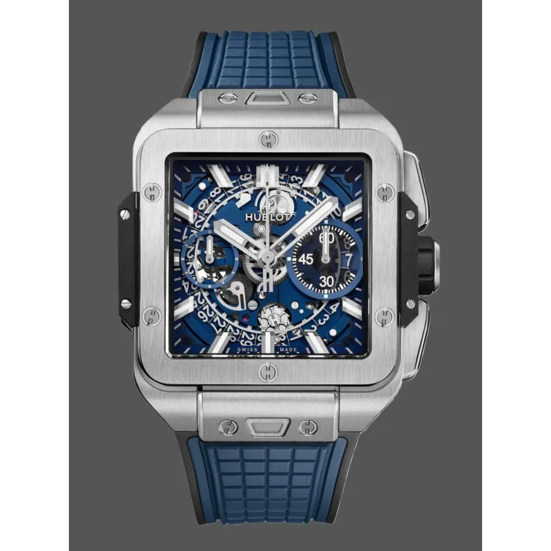 Hublot Square Bang Unico Titanium Blue 821.NX.5170.RX Replica - Cinturino Caucciu Titanio