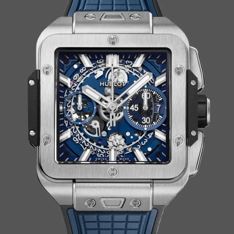 Hublot Square Bang Unico Titanium Blue 821.NX.5170.RX Replica - Cinturino Caucciu Titanio