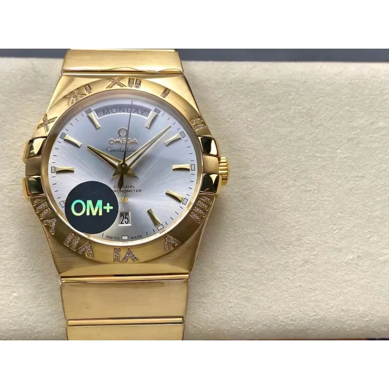 Omega Constellation 123.55.38.22.02.002 Replica - Quadrante Argento Lunetta Scanalata