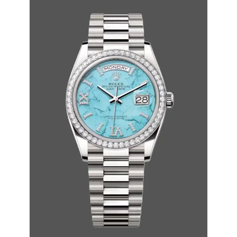 Rolex Day-Date 36 Unisex 128349RBR Replica - Quadrante Turchese Lunetta con Diamanti