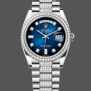 Rolex Day-Date 36 Unisex 128349RBR Replica - Quadrante Blu Lunetta con Diamanti
