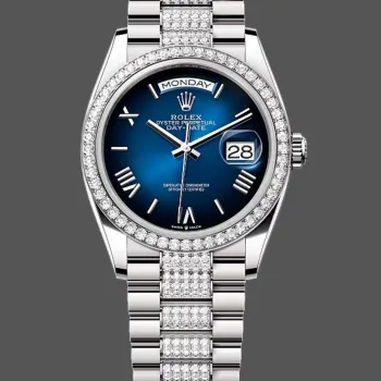 Rolex Day-Date 36 Unisex 128349RBR Replica - Quadrante Blu Lunetta con Diamanti
