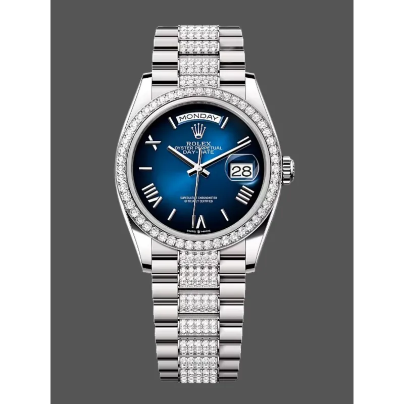 Rolex Day-Date 36 Unisex 128349RBR Replica - Quadrante Blu Lunetta con Diamanti