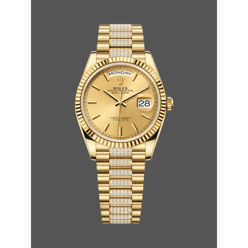 Rolex Day-Date 36 Unisex 128238 Replica - Quadrante Champagne Lunetta Scanalata
