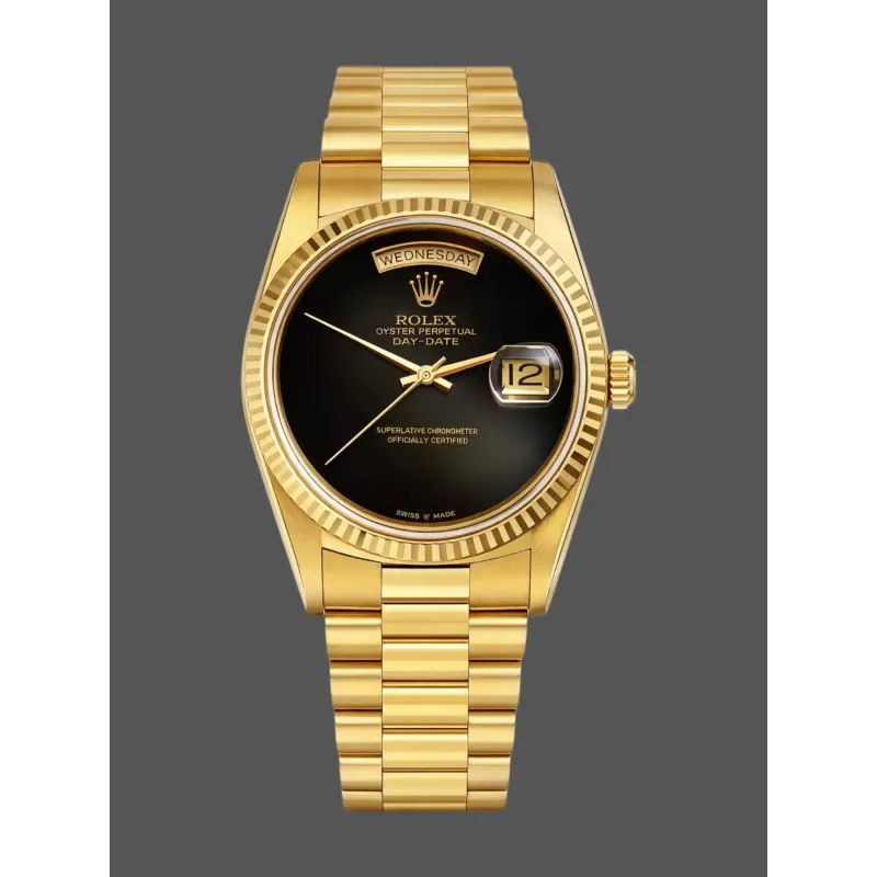 Rolex Day-Date 36 Unisex 18038 Replica - Quadrante Nero Lunetta Scanalata