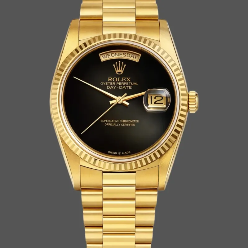 Rolex Day-Date 36 Unisex 18038 Replica - Quadrante Nero Lunetta Scanalata