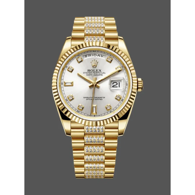 Rolex Day-Date 36 Unisex 128238 Replica - Quadrante Argento Lunetta Scanalata
