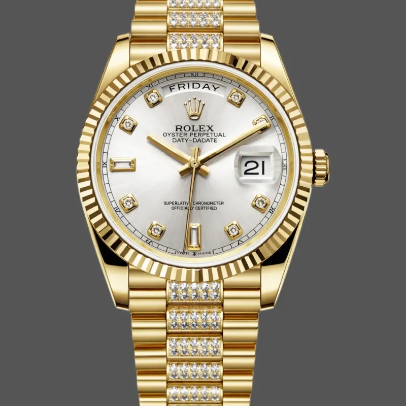 Rolex Day-Date 36 Unisex 128238 Replica - Quadrante Argento Lunetta Scanalata