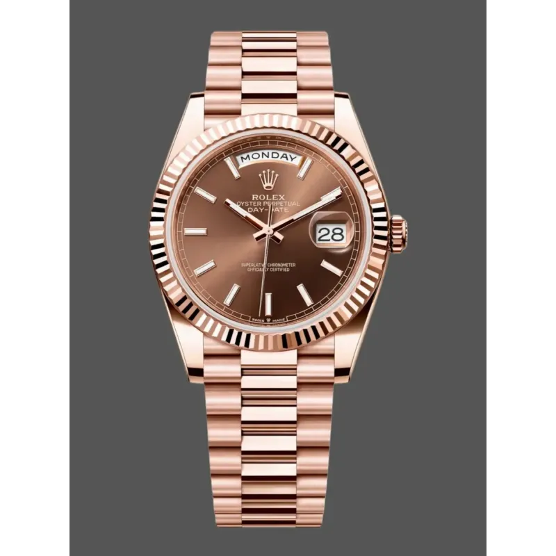 Rolex Day-Date 40 228235 Replica - Quadrante Cioccolato Lunetta Scanalata