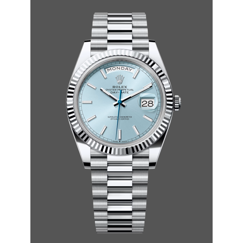 Rolex Day-Date 228236 Replica - Quadrante Blu Ghiaccio Lunetta Scanalata