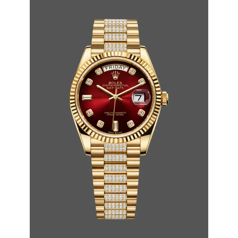 Rolex Day-Date 36 Unisex 128238 Replica - Quadrante Rosso Lunetta Scanalata