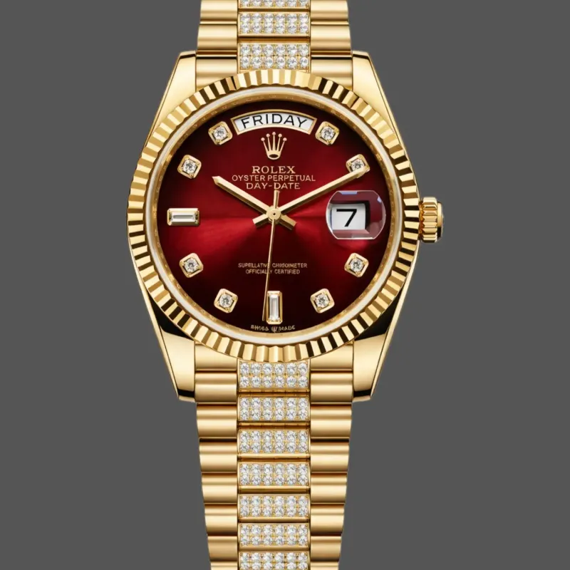 Rolex Day-Date 36 Unisex 128238 Replica - Quadrante Rosso Lunetta Scanalata
