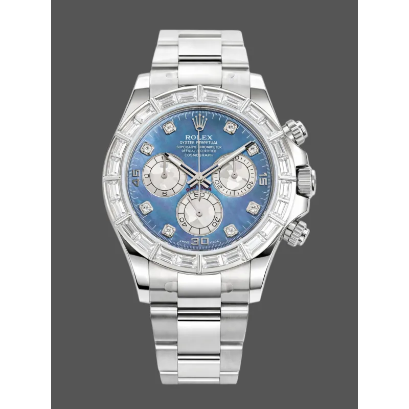 Rolex Cosmograph Daytona 116589 Replica - Quadrante Blu Ghiaccio Lunetta con Diamanti