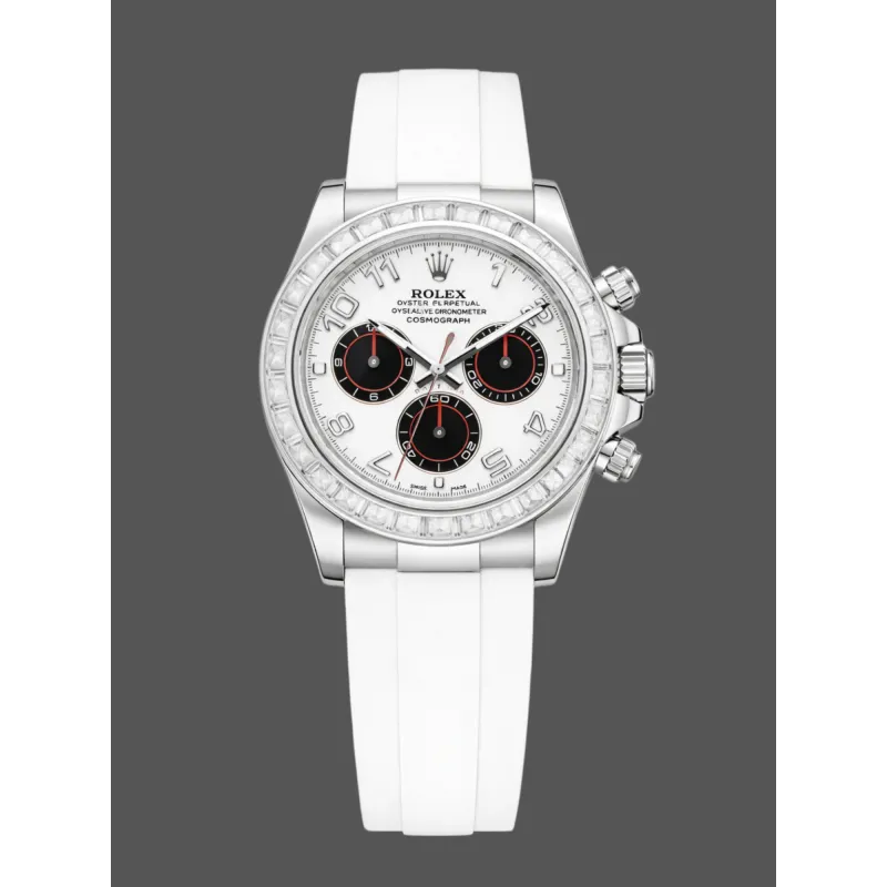 Rolex Cosmograph Daytona 116519 Replica - Quadrante Bianco Lunetta con Diamanti