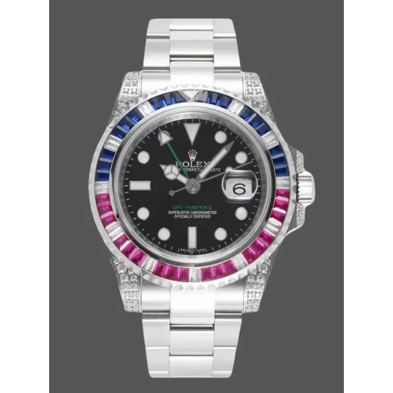 Rolex GMT-Master II Pepsi 126710BLRO Replica - Quadrante Nero Lunetta con Diamanti
