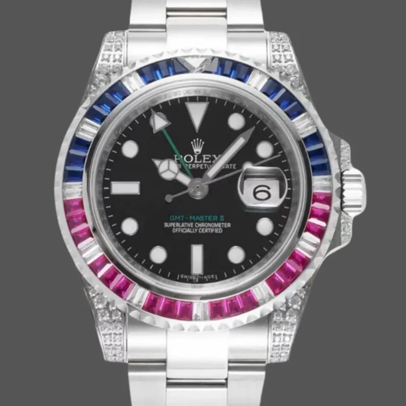 Rolex GMT-Master II Pepsi 126710BLRO Replica - Quadrante Nero Lunetta con Diamanti