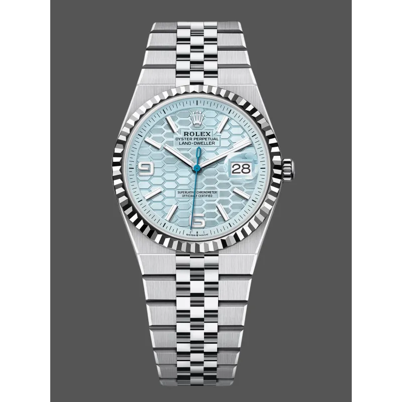 Rolex Land Dweller Unisex 127236 Replica - Quadrante Blu Ghiaccio Lunetta Scanalata
