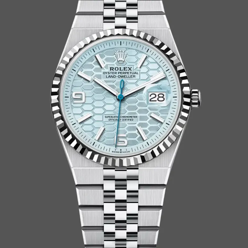Rolex Land-Dweller 40 127336 Replica - Quadrante Blu Ghiaccio Lunetta Scanalata