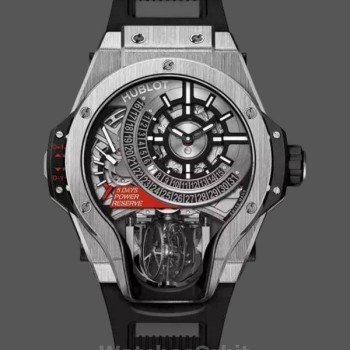 Replica Hublot MP-09 Tourbillon-Bi-Axis da uomo, titanio, 909.NX.1120.RX, 45 mm, argento