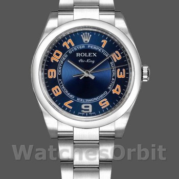 Replica Rolex Oyster Perpetual Air-King-114200 unisex, 34 mm, quadrante blu concentrico, blu concentrico unisex