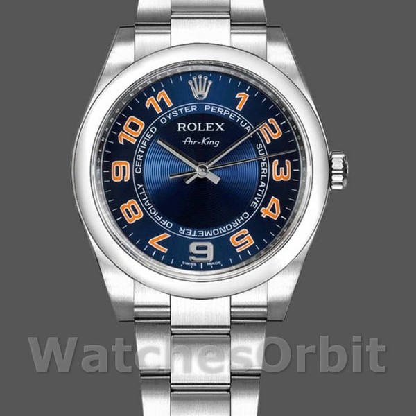 Replica Rolex Oyster Perpetual Air-King-114200 unisex, 34 mm, quadrante blu concentrico, blu concentrico unisex