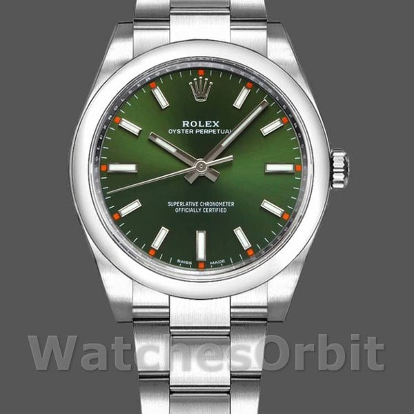Replica Rolex Oyster Perpetual Air-King 114200-34mm, quadrante verde oliva, Unisex Verde Oliva