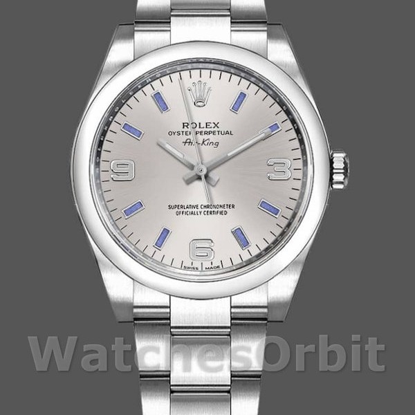 Replica Rolex Oyster Perpetual Air-King-114200 unisex, 34 mm, quadrante argento, unisex argento