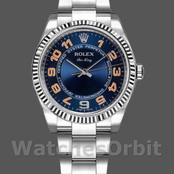 Replica Rolex Oyster Perpetual Air-King Unisex 34 mm Unisex-114234-Calrante blu-Oyster Blu in acciaio inossidabile