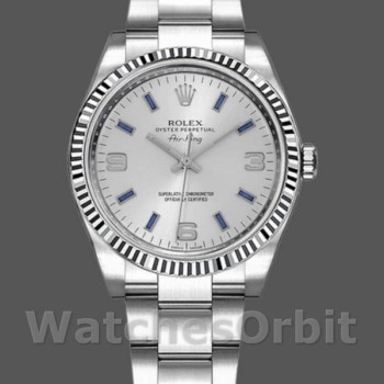 Replica Rolex Oyster Perpetual Air-King Unisex 34 mm Unisex-114234-Indicatori blu-Comparatore argento Argento