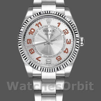Replica Rolex Oyster Perpetual Air-King-114234 unisex, 34 mm, quadrante arancione argento arabo, argento unisex