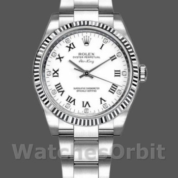 Replica Rolex Oyster Perpetual Air-King Unisex 34 mm Unisex-114234-Dialetto bianco con diamanti Diamante Bianco