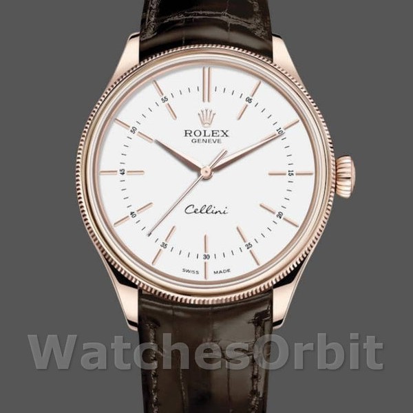 Replica Rolex Cellini-50505 0020 da uomo, 39 mm, bianco