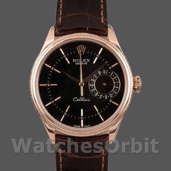 Replica Rolex Cellini Date 39mm Uomo-50515-Pelle marrone-Comparto indice nero Nero