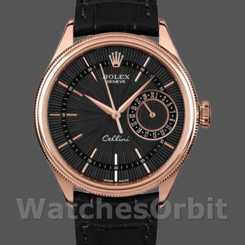 Replica Rolex Cellini Date 39mm Uomo-50515-oro rosa-quadrante nero indicizzato Nero<br />