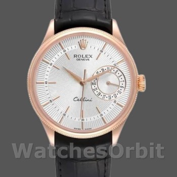 Replica Rolex Cellini Date 39mm Uomo-50515-Oro Rosa-Argento Quadrante Guilloche Indice Argento