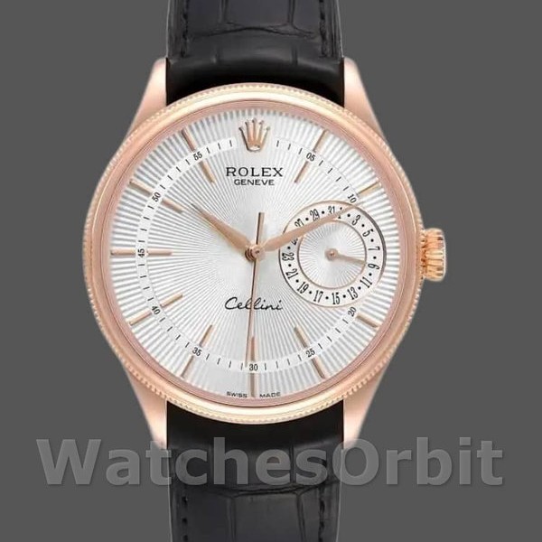 Replica Rolex Cellini Date 39mm Uomo-50515-Oro Rosa-Argento Quadrante Guilloche Indice Argento