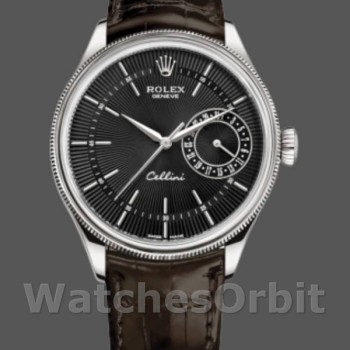 Replica Rolex Cellini Date 39 mm Uomo-50519-Pelle marrone-Comparatore nero Nero<br />