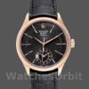 Replica Rolex Cellini Dual Time 39 mm Uomo-50525-Calrante nero-Cinturino in pelle nera Nero