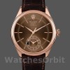 Replica Rolex Cellini Dual Time 39 mm Uomo-50525-Comparatore marrone guilloché-Cinturino in pelle marrone