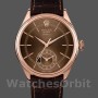 Replica Rolex Cellini Dual Time 39 mm Uomo-50525-Comparatore marrone guilloché-Cinturino in pelle marrone