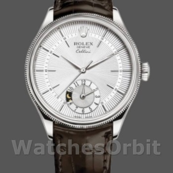 Replica Rolex Cellini Dual Time 39 mm Uomo-50529-Comparatore argento-Cinturino marrone Argento<br />