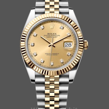 Replica Rolex Datejust 41 mm Uomo-M126333-0012-Calendario champagne con diamanti-Oro giallo bicolore