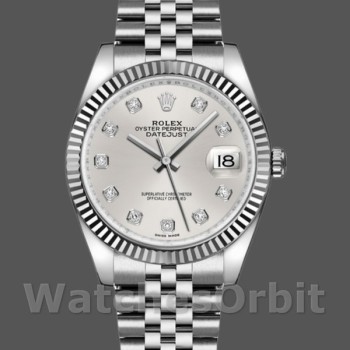 Replica Rolex Datejust 36mm Unisex-116234-0084-Argento-Diamante Quadrante Argento Diamante
