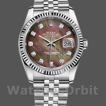 Replica Rolex Datejust 36 mm Unisex-116234-Contatore nero MOP-Diamante Quadrante nero MOP-Diamante