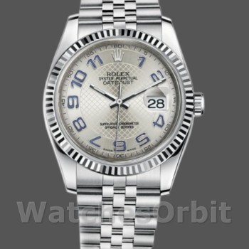 Replica Rolex Datejust 36mm Unisex-116234-Calrante argento-Indici arabi blu Argento