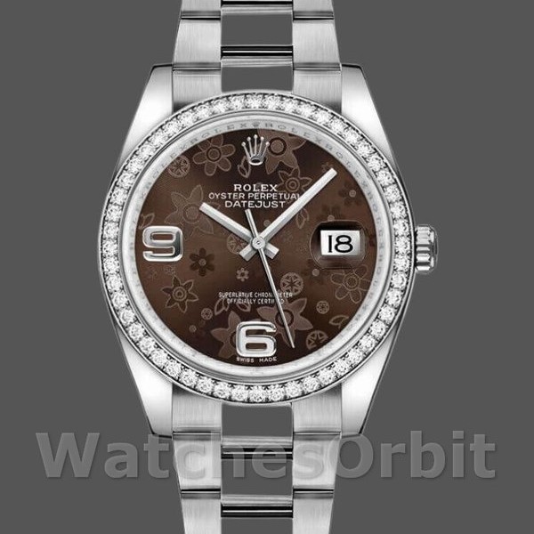 Replica Rolex Datejust 36 mm Unisex-116244-Bronzo Quadrante arabo floreale con diamanti Bronzo